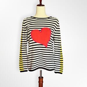 Lisa Todd, Black & White Striped Neon Heart 100% Cotton Long Sleeve Sweater S